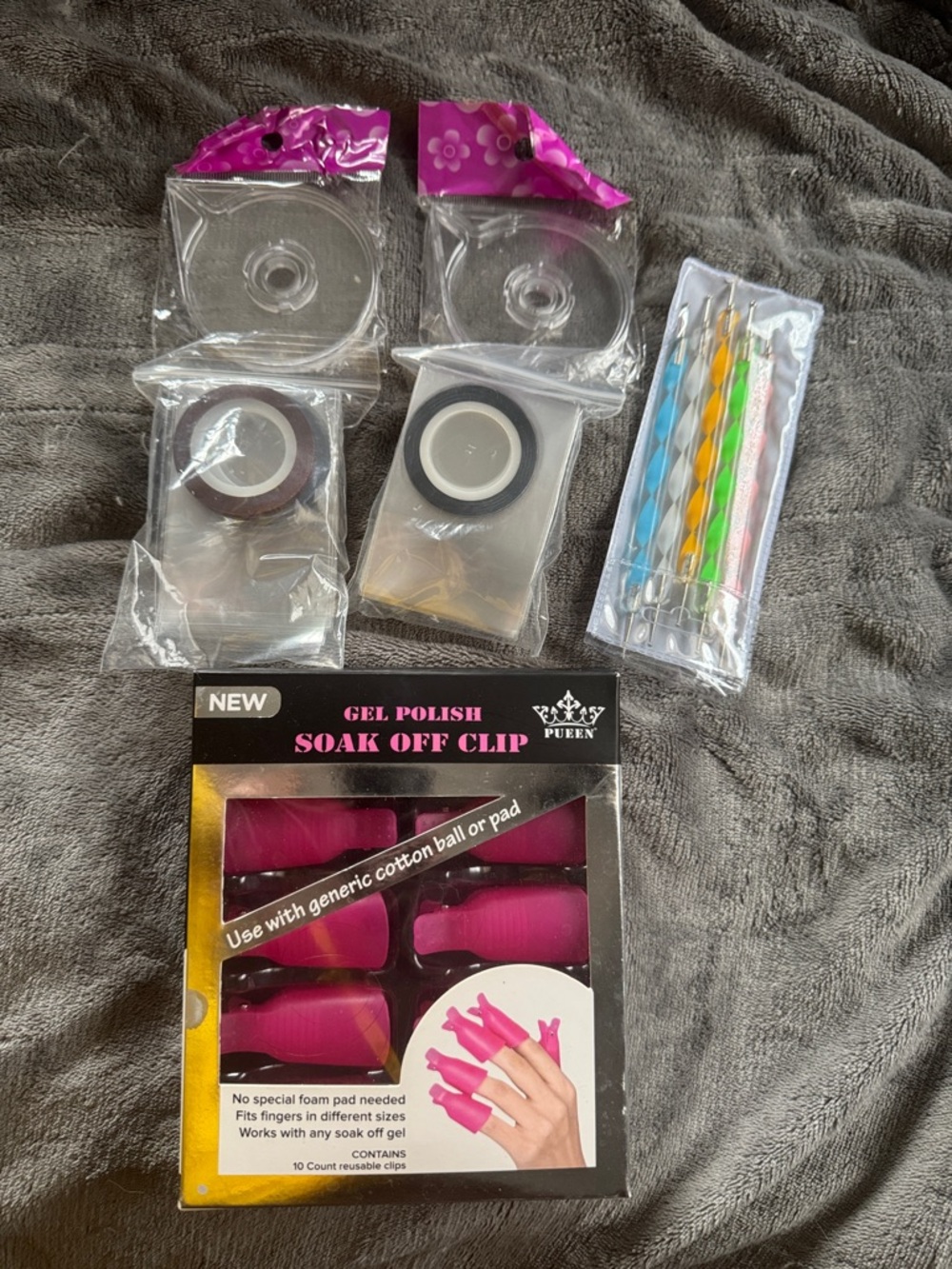 Gel Polish Soak Off Clips & Nail Art Dotting Tools - Pink Clips